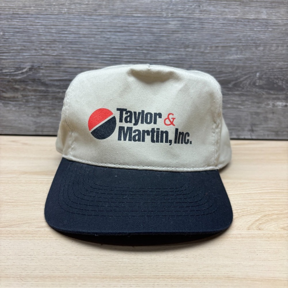 Vintage Taylor & Martin Inc Hat Cap Snap Back Beige Black Auctioneers Trucks NE
